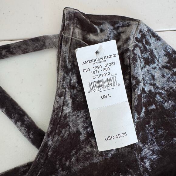 American Eagle Green Gray Velour Mini Skater Dress Women's Large Open Back Y2K - Picture 3 of 9